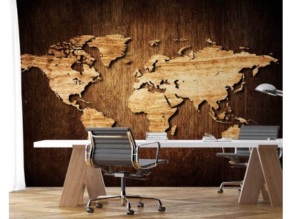 Fototapeta Mapa světa na dřevě
