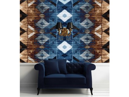 Fototapeta Geometrický vzor, modro-hnědá tapiserie