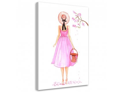 Obraz na plátně Procházka v růžových šatech - Gisele Oliveira Fraga Baretta