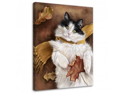 Obraz na plátně Podzimní kočka se šálou - Svetlana Gracheva