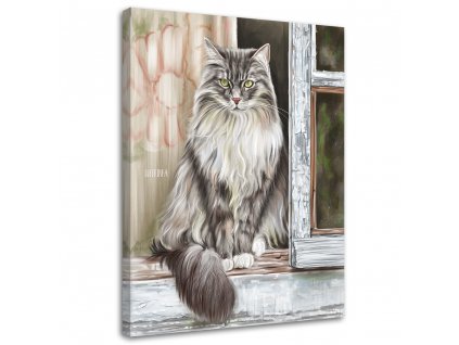 Obraz na plátně Venkovská kočka na parapetu - Svetlana Gracheva