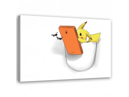 Obraz na plátně Pokémon Pikachu s telefonem - Victoria Bravo