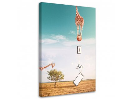 Obraz na plátně Žirafa Savannah Ball Kazetový telefon Abstrakce - Bryantama Art