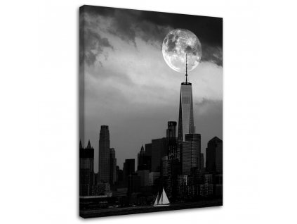 Obraz na plátně Měsíc v úplňku nad 1 World Trade Center čb&w - Dmitry Belov
