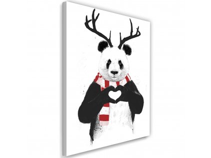 Obraz na plátně Panda s rohy ve vánoční šále - Rykker