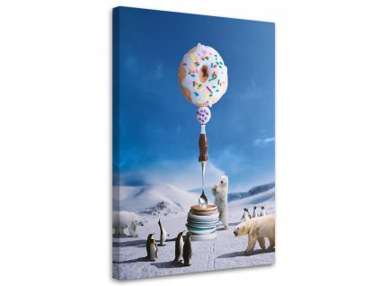 Obraz na plátně Zimní tučňáci Medvědi Donut Talíře - Bryantama Art