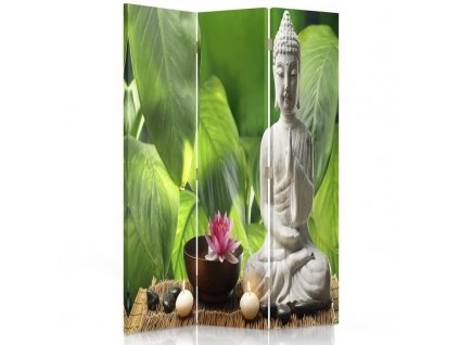 Paraván Buddha na pozadí listů