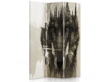 Paraván Vlk na pozadí lesa v hnědé barvě