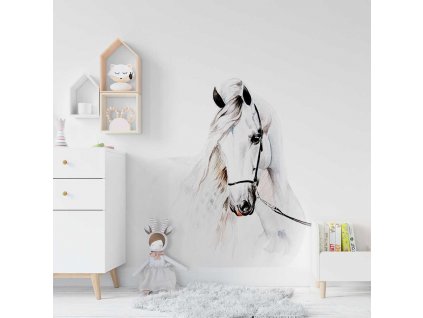 Dětská nálepka na zeď Bílý akvarelový kůň