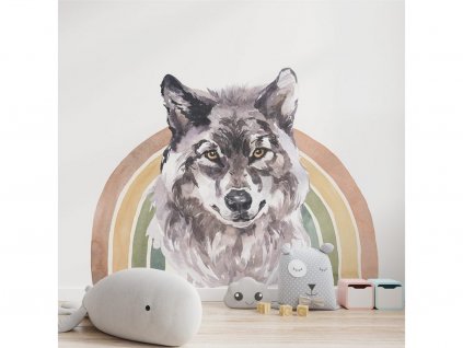 Dětská nálepka na zeď Rainbow animals - vlk