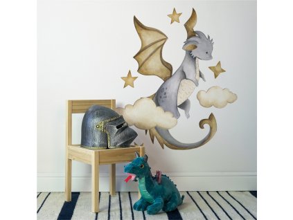 Dětská nálepka na zeď The world of dragons - drak a obláčky
