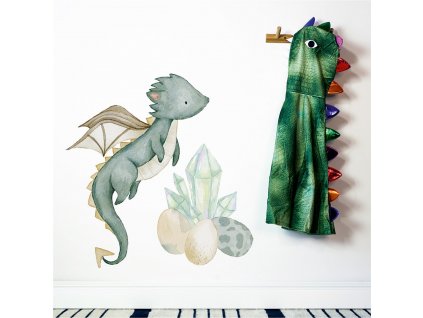 Dětská nálepka na zeď The world of dragons - drak, vajíčka a diamanty