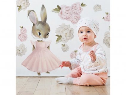 Dětská nálepka na zeď Pastel bunnies - zajíček v sukni
