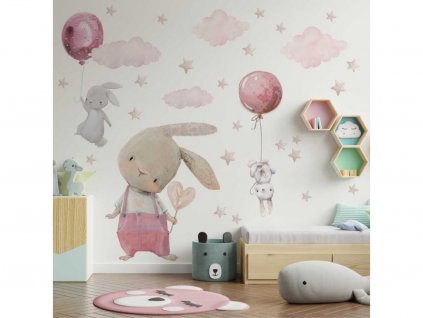 Dětská nálepka na zeď Zajíčci s balóny