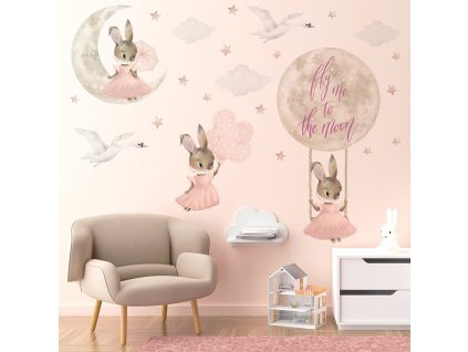 Dětská nálepka na zeď Pastel bunnies - zajíčci a husi