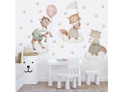 Dětská nálepka na zeď Dreamland - srnka a lišky