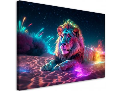 Obraz na plátně Noční obloha a lev
