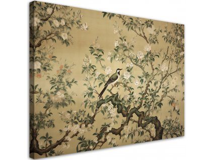 Obraz na plátně Pták na stromě s květinami