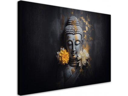 Obraz na plátně Šedý Budha a květiny