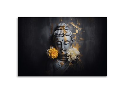 Obraz na plátně Šedý Budha a květiny