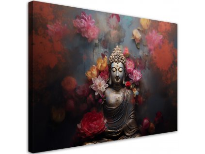 Obraz na plátně Budha obklopen květinami