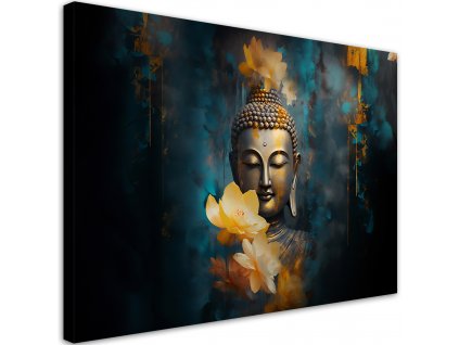 Obraz na plátně Budha a zlaté květiny