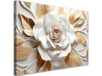 Obraz na plátně Bílý květ a zlaté listy