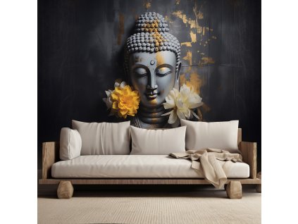 Fototapeta Šedý Budha a květiny