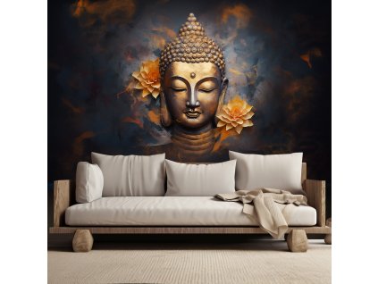 Fototapeta Zlatý Budha a květiny