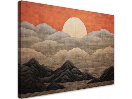 Obraz na plátně Slunce, mraky a hory v Japonsku