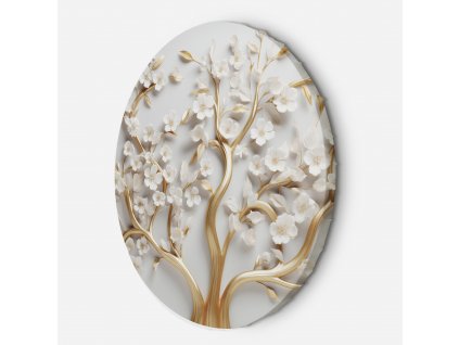 Kulatý obraz na plátně Bílé květy magnólie na zlatých větvích