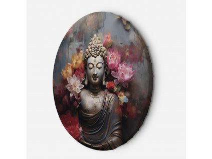 Kulatý obraz na plátně Budha obklopen květinami