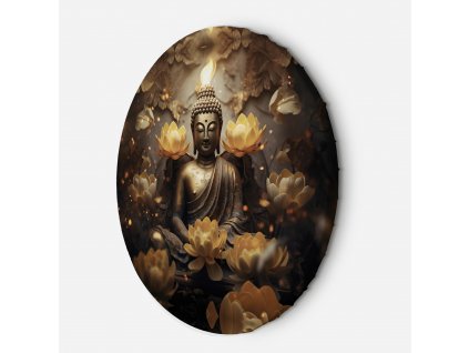 Kulatý obraz na plátně Zlatý Budha a lotosové květiny