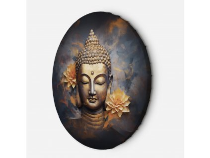 Kulatý obraz na plátně Zlatý Budha a květiny