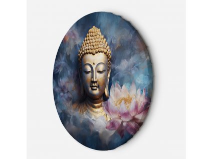 Kulatý obraz na plátně Budha a květiny