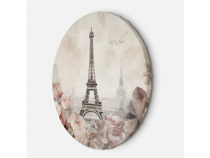 Kulatý obraz na plátně Eiffelova věž a květiny
