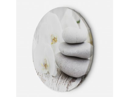 Kulatý obraz na plátně Bílá orchidej a kameny