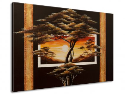 Ručně malovaný obraz Africká země a stromy (Velikost 120 x 80 cm)