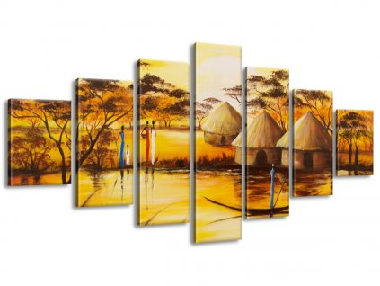 Ručně malovaný obraz Africká vesnice 210x100cm (Velikost 210 x 100 cm)
