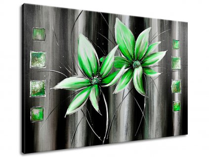 Ručně malovaný obraz Krásné zelené květiny (Velikost 70 x 100 cm)