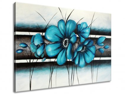 Ručně malovaný obraz Malované tyrkysové květiny (Velikost 70 x 100 cm)