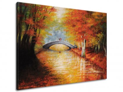 Ručně malovaný obraz Po podzimním mostě (Velikost 115 x 85 cm)