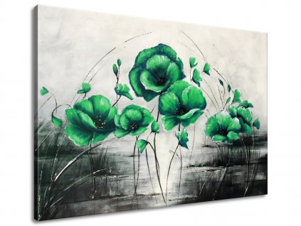 Ručně malovaný obraz Zelené Vlčí máky (Velikost 70 x 100 cm)