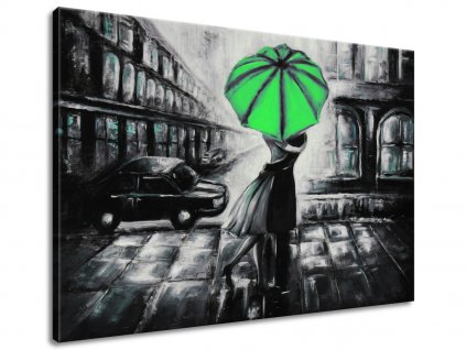 Ručně malovaný obraz Zelený polibek v dešti (Velikost 70 x 100 cm)