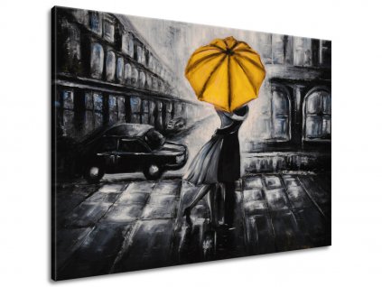 Ručně malovaný obraz Žlutý polibek v dešti (Velikost 70 x 100 cm)