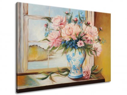 Ručně malovaný obraz Barevné květiny ve váze (Velikost 70 x 100 cm)