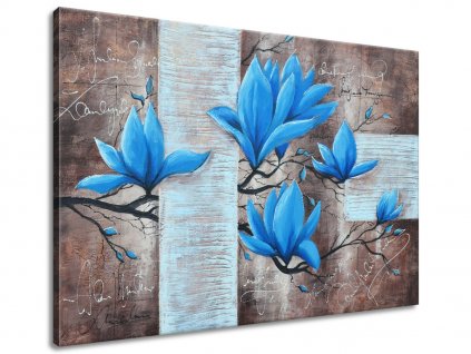Ručně malovaný obraz Nádherná modrá magnolie (Velikost 70 x 100 cm)