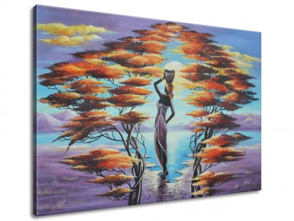Ručně malovaný obraz Africká žena s košíkem (Velikost 70 x 100 cm)