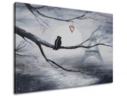 Ručně malovaný obraz Ptačí romantika v Paříži (Velikost 70 x 100 cm)