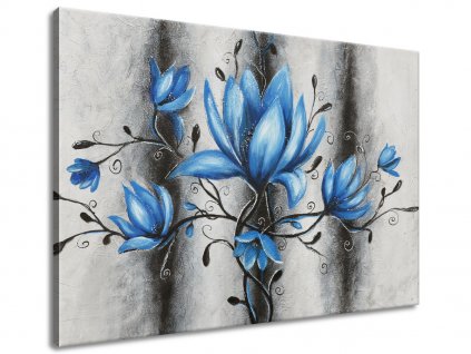 Ručně malovaný obraz Kytice modrých magnólií 70x100cm 100% ručně malovaný